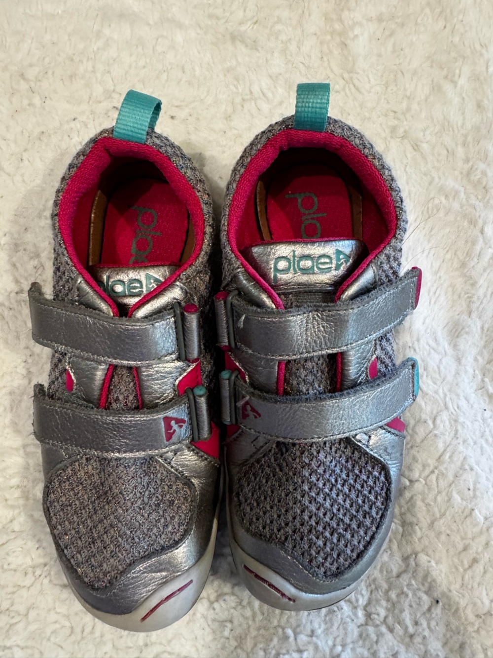 PLAE Kids Metallic Silver & Pink Hook-and-Loop Sneakers
